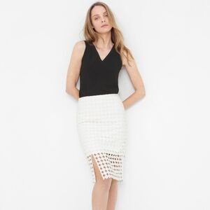 Geometrical lace cut ecru pencil skirt